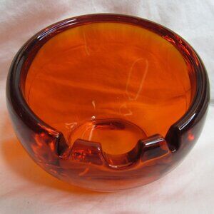 Mid Century Modern 5" Space Age Orange Heavy Viking Round Art Glass Ash Tray